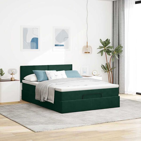 vidaXL Ottoman bed met matras en LED's 140x190cm fluweel donkergroen
