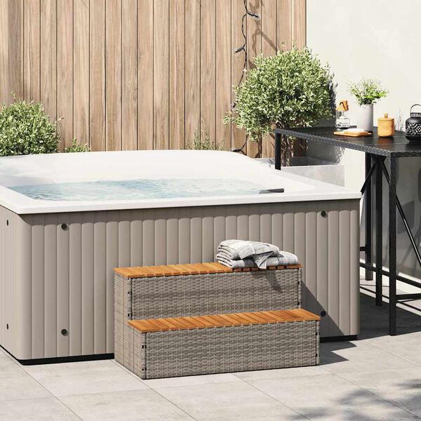 vidaXL Hottub-opstap 100x50x50,5 cm poly rattan&massief acaciahout