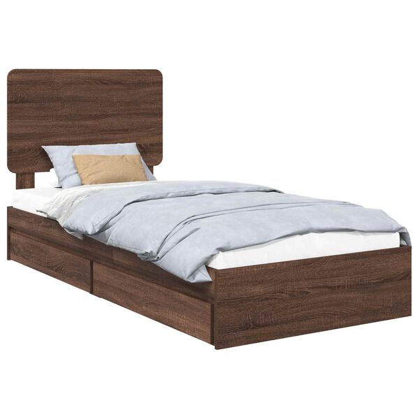 vidaXL Opslag bed met hoofdeinde Bruin Eiken 90 x 190 cm Bewerkt hout