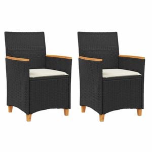 vidaXL Tuinstoelen 2 st met kussens poly rattan en massief hout zwart