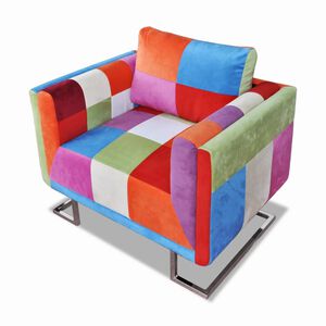 vidaXL Fauteuil met patchwork ontwerp en verchroomde poten kubus stof