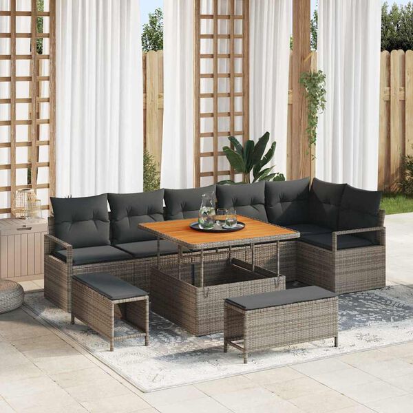 vidaXL Tuin Sofa Set met kussen met opslag met kussen 9 pcs Grijs