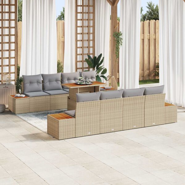 vidaXL Tuin Eetset met kussen met kussen 9 pcs Beige en Grijs