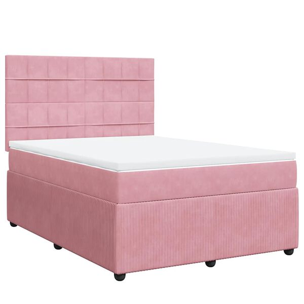 vidaXL Boxspring met matras fluweel roze 140x200 cm
