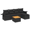 vidaXL 6-delige Loungeset met kussens poly rattan zwart