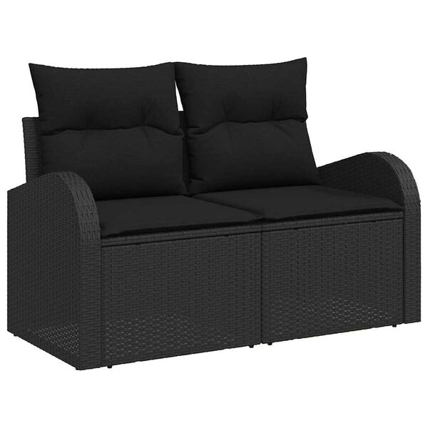 vidaXL Bankstel met kussen met opslag 6 pcs Zwart poly rattan