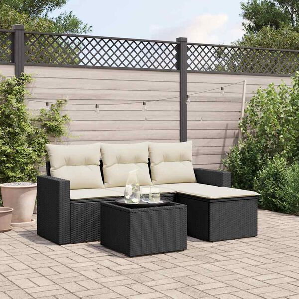 vidaXL 5-delige Loungeset met kussens poly rattan zwart