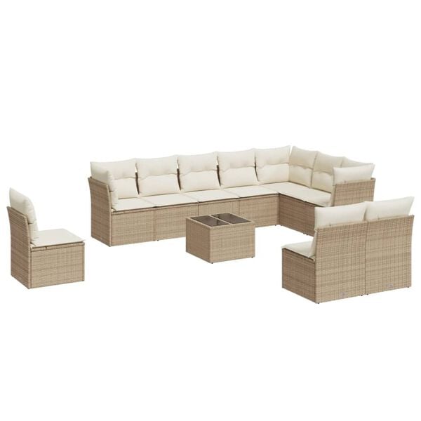 vidaXL 11-delige Tuinset met kussens poly rattan beige