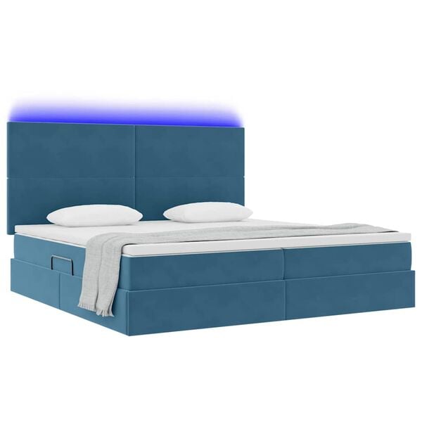 vidaXL Opbergbed met LED met matras Donkerblauw 200 x 200 cm Fluweel