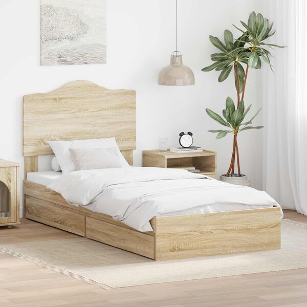 vidaXL Opslag bed met hoofdeinde Sonoma Eiken 90 x 200 cm Bewerkt hout