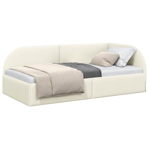 vidaXL Hoekbedframe Cr&egrave;me 80 cm x 200 cm Polyester en multiplex