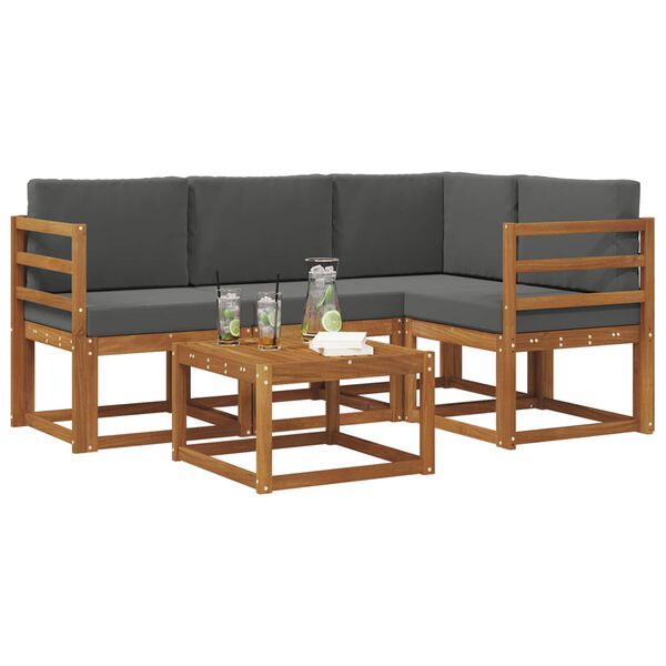 vidaXL Buiten bankenset met kussen 5 pcs Natuurlijk en Antraciet