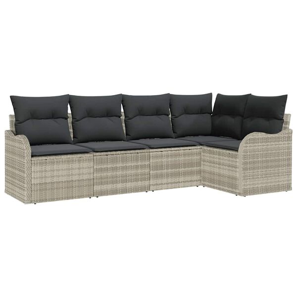 vidaXL Tuin Sofa Set met opslag 5 pcs Lichtgrijs poly rattan