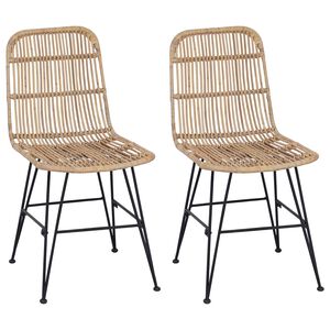 vidaXL Eetkamerstoel 2 st Rattan en staal Naturel 41 x 55 x 85 cm