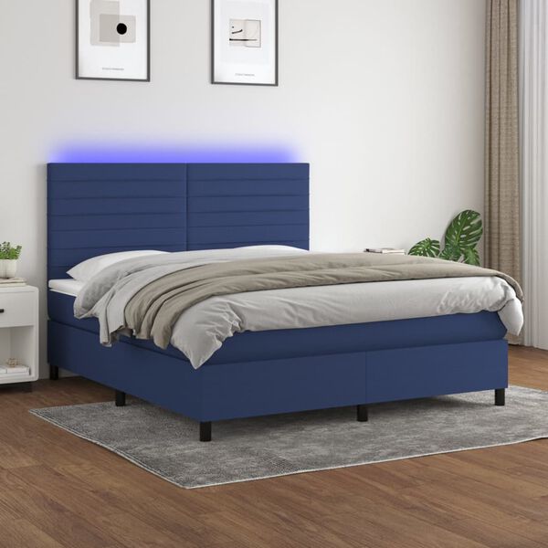 vidaXL Boxspring met matras en LED stof blauw 180x200 cm