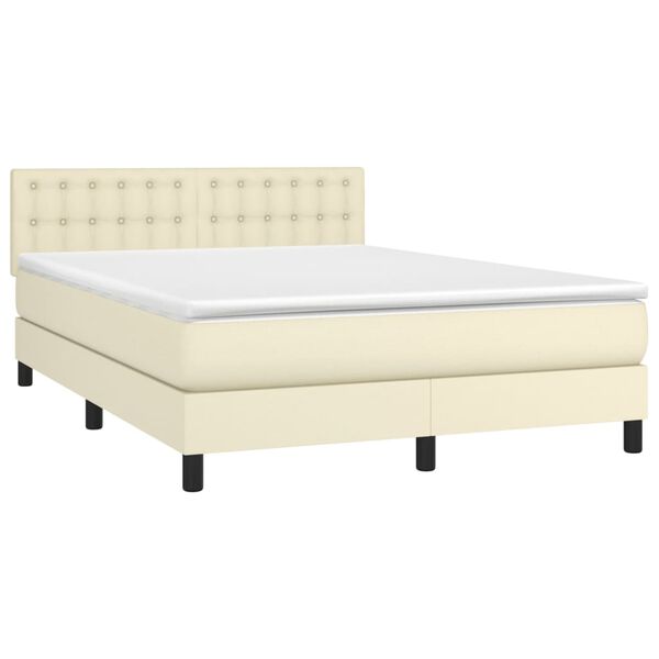 vidaXL Boxspring met matras en LED kunstleer cr&egrave;mekleurig 140x190 cm