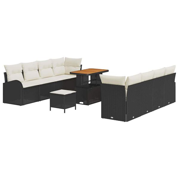 vidaXL Tuin Sofa Set met kussen 11 pcs Zwart en Crème 90 x 55 x 71 cm