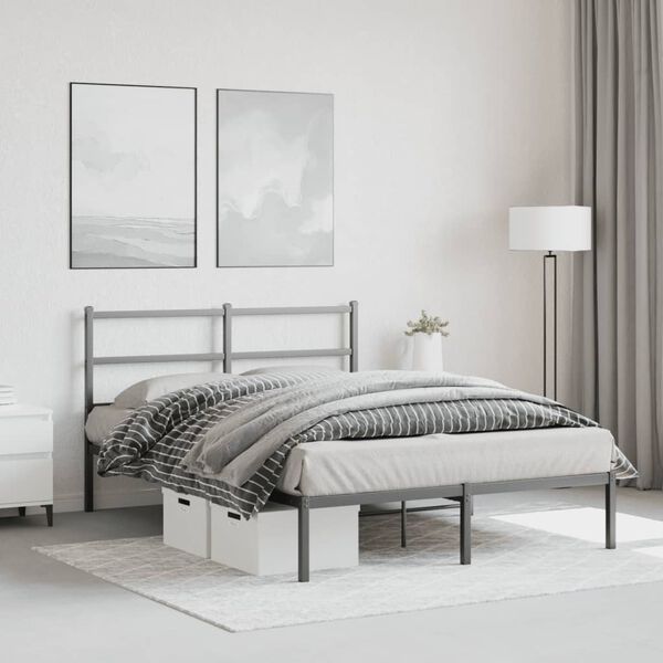vidaXL Bedframe met hoofdbord metaal zwart 135x190 cm