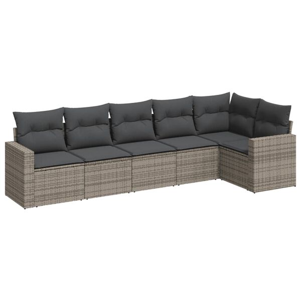 vidaXL 6-delige Loungeset met kussens poly rattan grijs