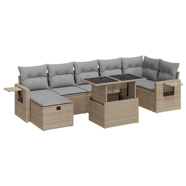 vidaXL 8-delige Loungeset met kussens poly rattan beige