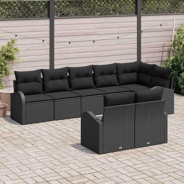 vidaXL Tuinbankenset met kussen met opslag 8 pcs Zwart poly rattan