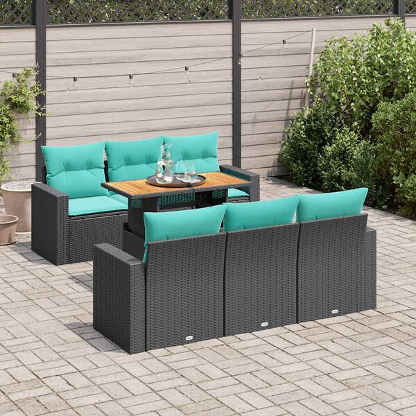 vidaXL 7-delige Loungeset met kussens poly rattan zwart