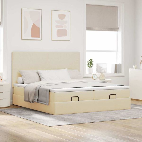 vidaXL Ottoman bed met matrassen en LED's 180x200cm stof cr&egrave;mekleurig
