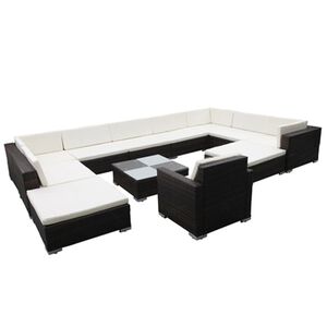 vidaXL 12-delige Loungeset met kussens poly rattan zwart