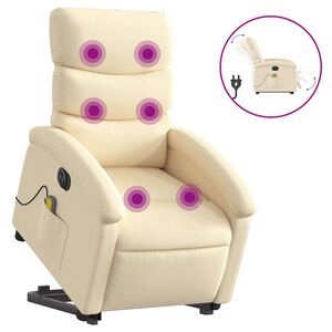 vidaXL Sta-op-massagestoel elektrisch verstelbaar stof cr&egrave;mekleurig