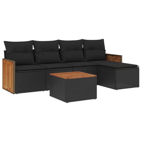 vidaXL 6-delige Loungeset met kussens poly rattan zwart
