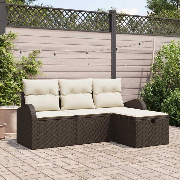 vidaXL Tuin Sofa Set met kussen met opslag 4 pcs Bruin poly rattan