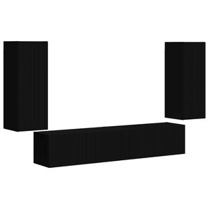 vidaXL TV Wandkast Set Wandgemonteerd 4 pcs Zwart Bewerkt hout