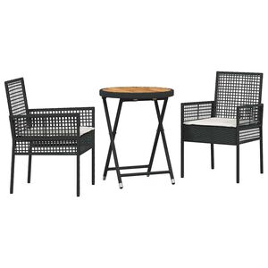 vidaXL Tuin Bistro Set 3 st Zwart poly rattan