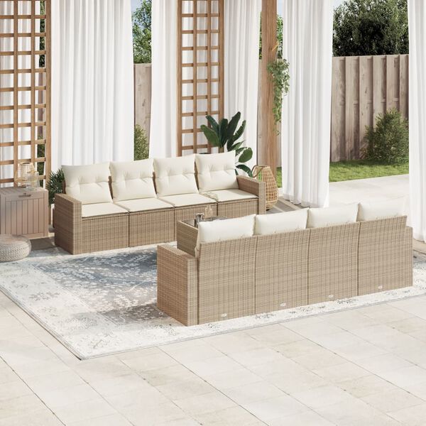 vidaXL 9-delige Loungeset met kussens poly rattan beige