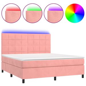 vidaXL Boxspring met matras en LED fluweel roze 180x200 cm