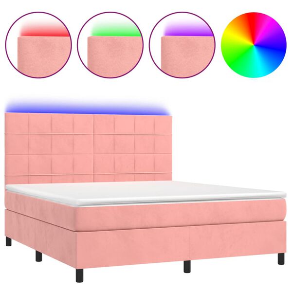 vidaXL Boxspring met matras en LED fluweel roze 180x200 cm