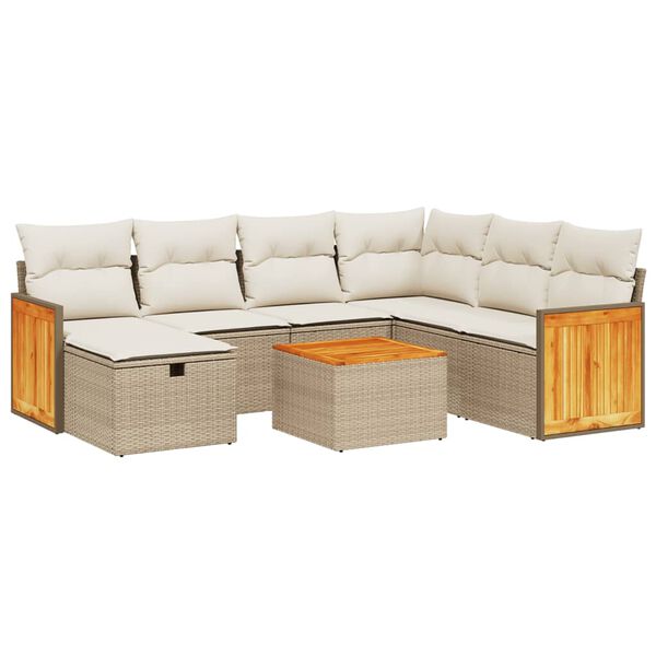vidaXL 8-delige Loungeset met kussens poly rattan beige