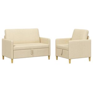 vidaXL Bankenset met opbergruimte 2 st Cr&egrave;mekleurig Polyester