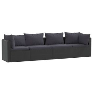 vidaXL 4-delige Loungeset met kussens poly rattan zwart