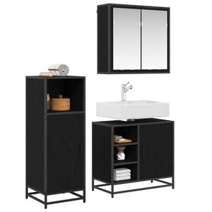 vidaXL Badkamermeubelset met plank 3 pcs Zwart Eiken Bewerkt hout
