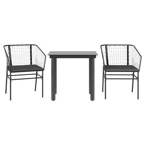 vidaXL 3-delige Tuinset met kussens poly rattan glas zwart