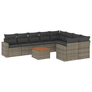 vidaXL 10-delige Loungeset met kussens poly rattan grijs