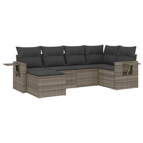 vidaXL 6-delige Loungeset met kussens poly rattan lichtgrijs