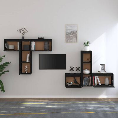 vidaXL Tv-meubelen 6 st massief grenenhout zwart