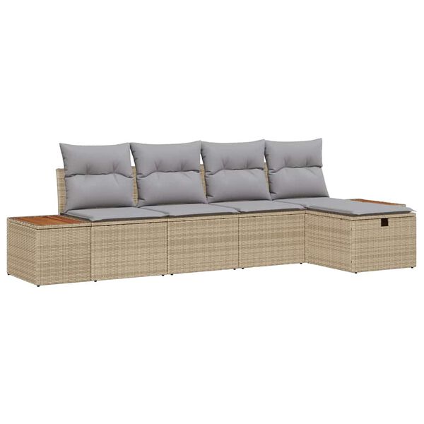vidaXL Tuin Sofa Set met kussen met opslag 5 pcs Beige poly rattan