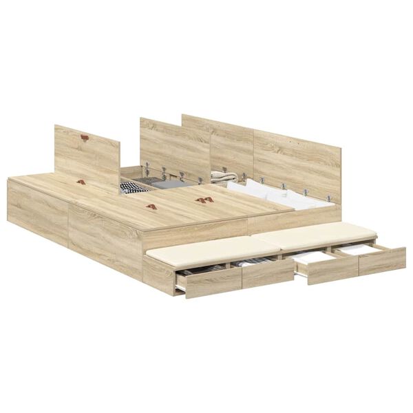 vidaXL Opbergbedframe met lade Sonoma Eiken 140 cm Bewerkt hout