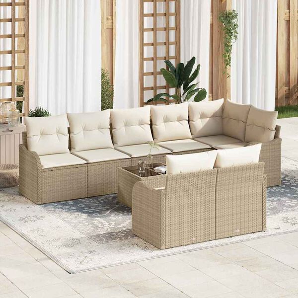 vidaXL Tuin Sofa Set 9 pcs Beige poly rattan
