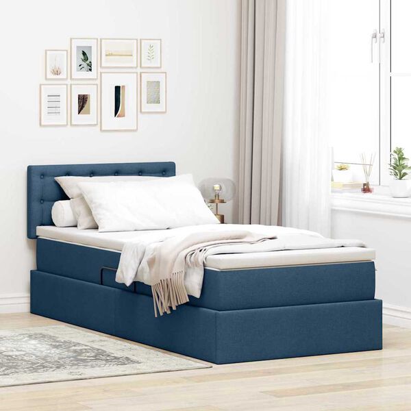 vidaXL Opbergbed met LED met matras met LED Blauw 90 x 190 cm Stof