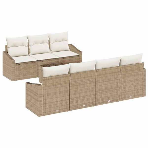 vidaXL Bankstel met kussen met kussen 8 pcs Beige en Cr&egrave;me poly rattan