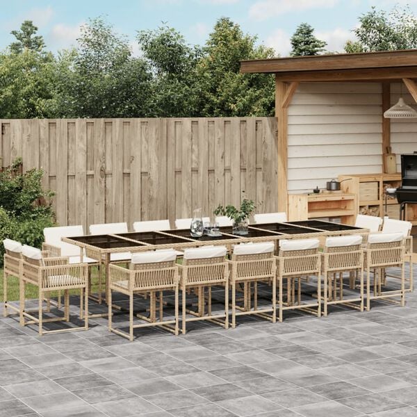 vidaXL 17-delige Tuinset met kussens poly rattan beige